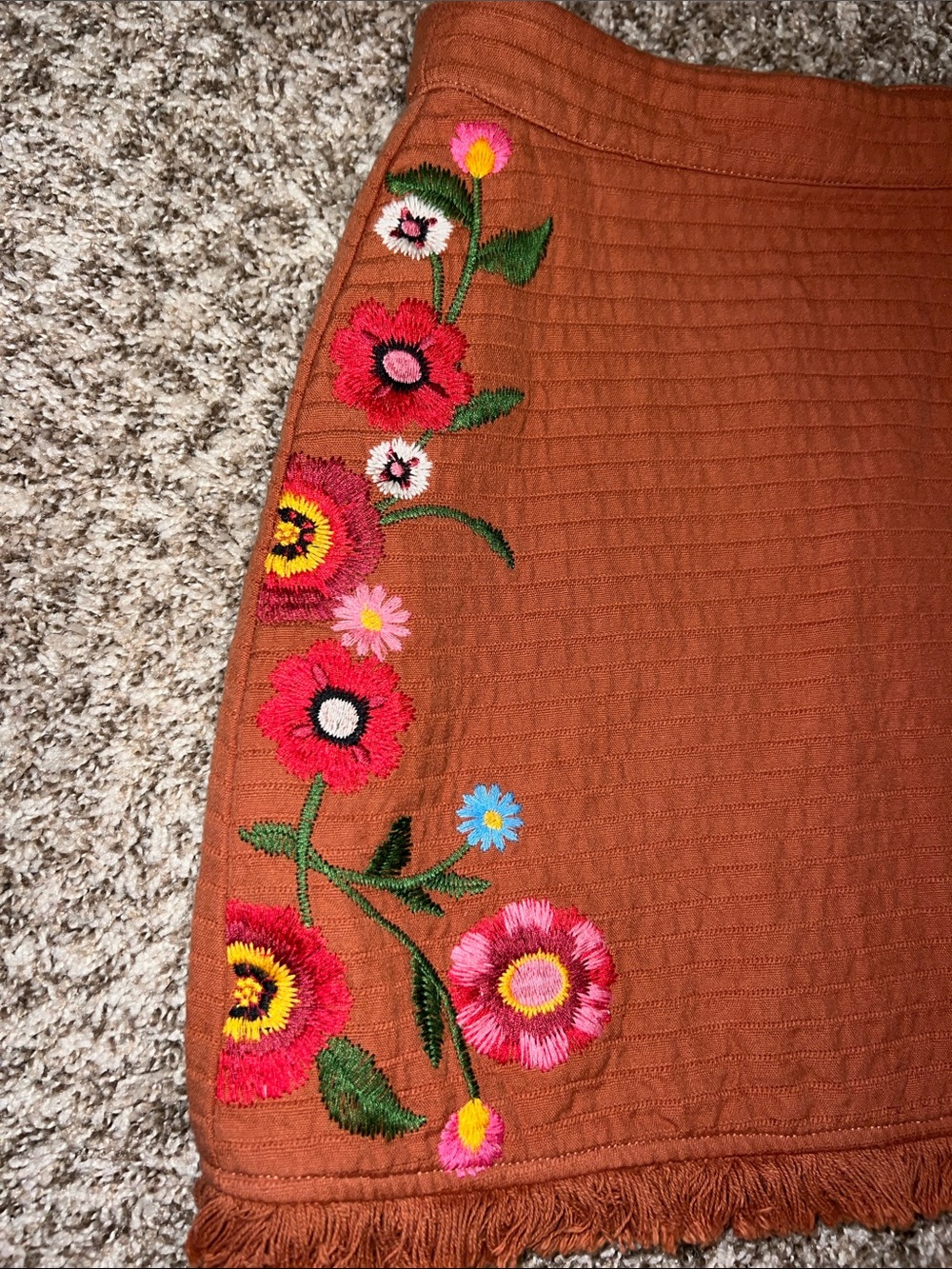 GB Gianni Bini Rust Embroidered Floral A-Line Skirt in Rust Orange Sz XS - Picture 2 of 11